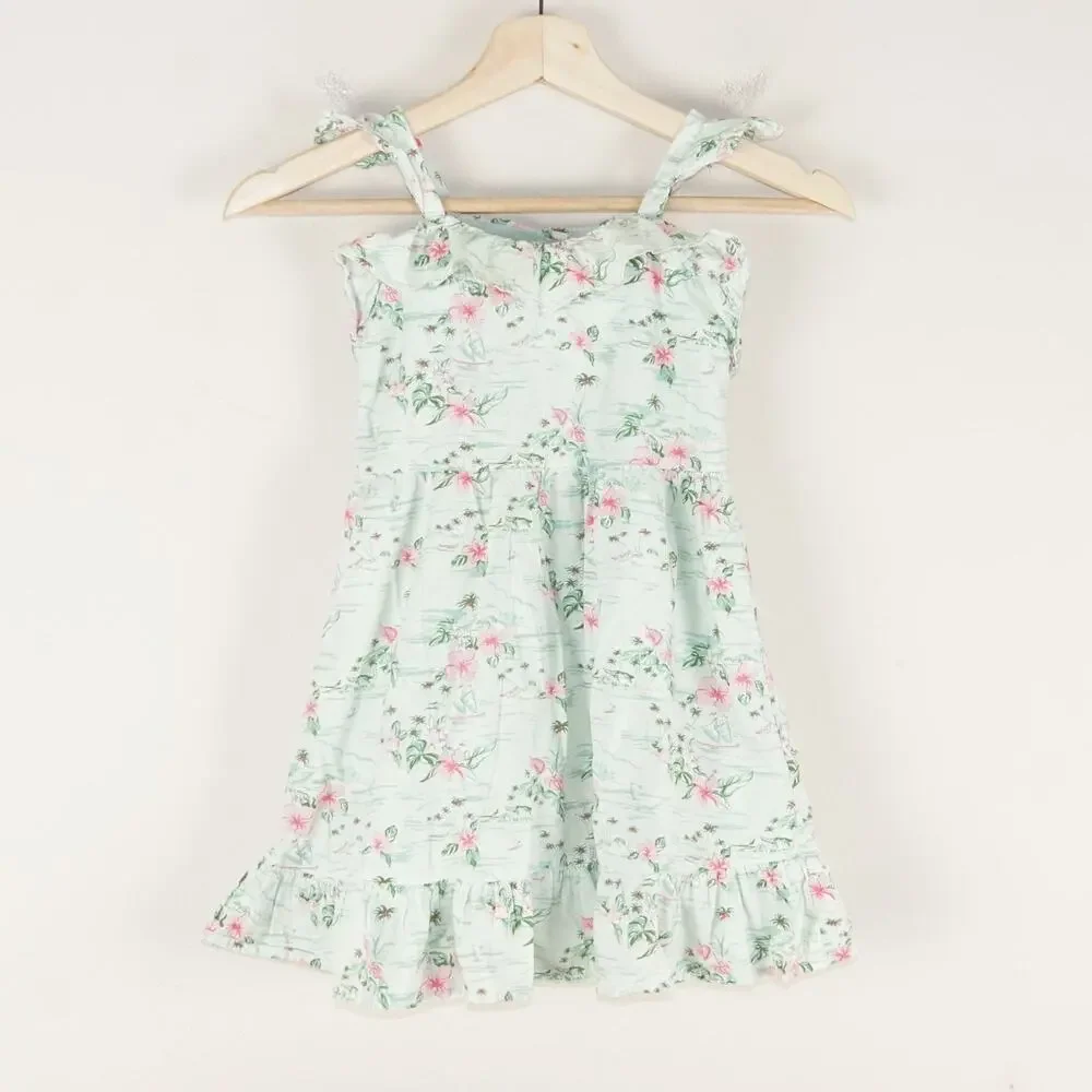 Janie and Jack Mint Floral Gren Ruffle Trim Dress Girls Sz 6